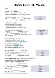 English Worksheet: SONG BLINDING LIGHTS - PRESENT SIMPLE TENSE