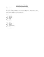 English Worksheet: Newspaper articles