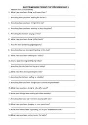 English Worksheet: QUESTIONS IN PRESENT PERFECT PROGRESSIVE 1