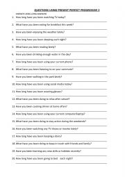 English Worksheet: QUESTIONS IN PRESENT PERFECT PROGRESSIVE 2