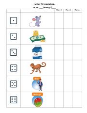 English Worksheet: Letter M dice game