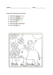 English Worksheet: Read and color