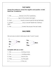 English Worksheet: Was and were
