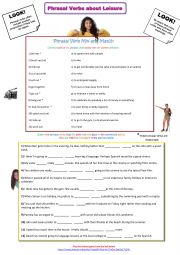 English Worksheet: Phrasal Verb About Leisure: A2.3 level