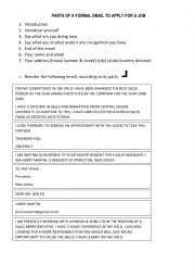English Worksheet: Parts of a formal email to apply for a job
