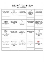 English Worksheet: End of the year bingo