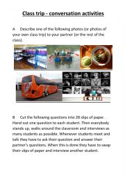 English Worksheet: Class trip / School trip - speaking tasks