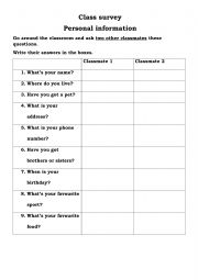 Class survey personal information 
