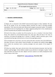 English Worksheet: End of term test 3 regional Nabeul 2024 8th form