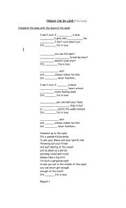 English Worksheet: Song Friday Im in love
