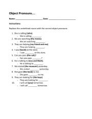 English Worksheet: Object pronouns