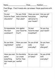 English Worksheet: Food Bingo