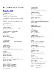 English Worksheet: We�re the world (for Haiti) - 25 years