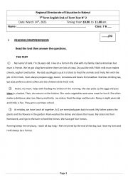 English Worksheet: End of term test 2 7th form Regiona March 2023