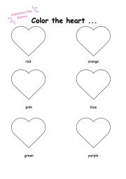 English Worksheet: Color the hearts (Valentineï¿½s Edition)