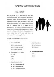 English Worksheet: Reading my family and me