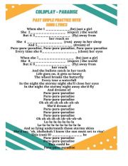 English Worksheet: Past simple practice in song lyrics