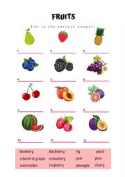 English Worksheet: Fruits vocabulary