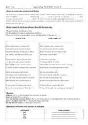 English Worksheet: Sonnet 18 For Arts Students : Session 5