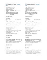 English Worksheet: A Thousand Years (Christina Perry)