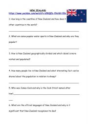 English Worksheet: New Zealand fun facts video (with answers)
