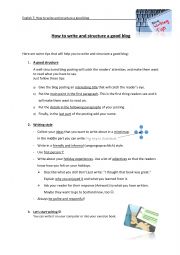 English Worksheet: How to write and structure a good blog