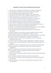 English Worksheet: Personality Adjectives conversation questions