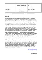 English Worksheet: 1st form end term test 2