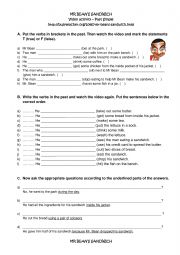 English Worksheet: Past Tense_Mr. Bean Video