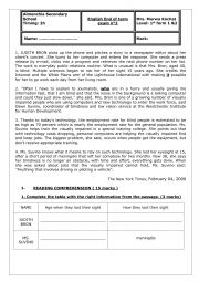 English Worksheet: 1st form end of term exam n2
