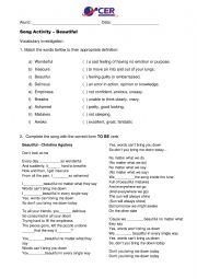 English Worksheet: Song Activity - Beautiful
