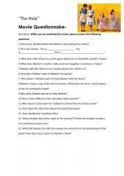 English Worksheet: The Help- Movie questionnaire