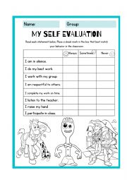 English Worksheet: My self evaluation Toy Story
