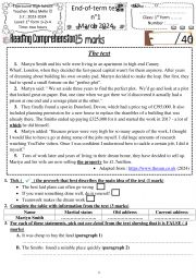 English Worksheet: 1st form end of term test 2