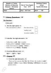 English Worksheet: 6th grade second term exam