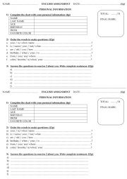 English Worksheet: Personal Information