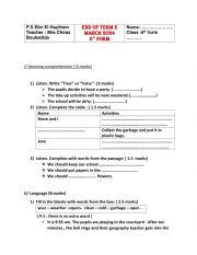 English Worksheet: 6th form and 5th form  2nd term exam