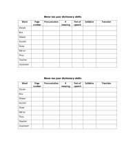 English Worksheet: Dictionary skills