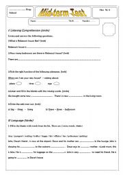 English Worksheet: Mid term test N2 7th form