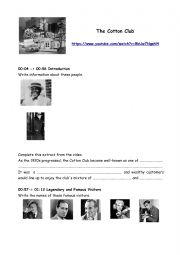 Worksheet about a video (the History of the Cotton Club)