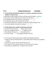 English Worksheet: Compound sentences