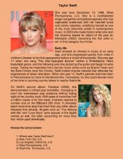 English Worksheet: TAYLOR SWIFT READING