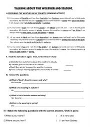 English Worksheet: WEATHER AND SEASONS READING