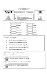 English Worksheet: Since / for