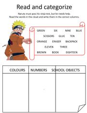 English Worksheet: Read and categorise words - Naruto