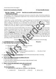 English Worksheet: Food hygiene and Safety    3as exam                                                                                    