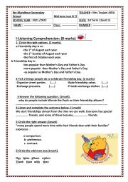 English Worksheet: Mid term test 2 1st form 2exams
