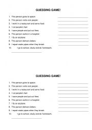 English Worksheet: Jobs ESL Guessing game