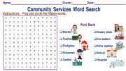 English Worksheet: Community Services Wordsearch