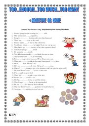 English Worksheet: Too enough too much  too many